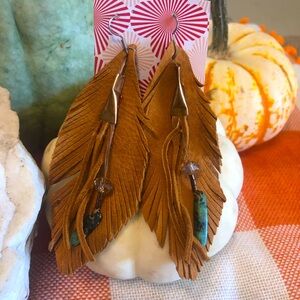 Leather turquoise earrings.